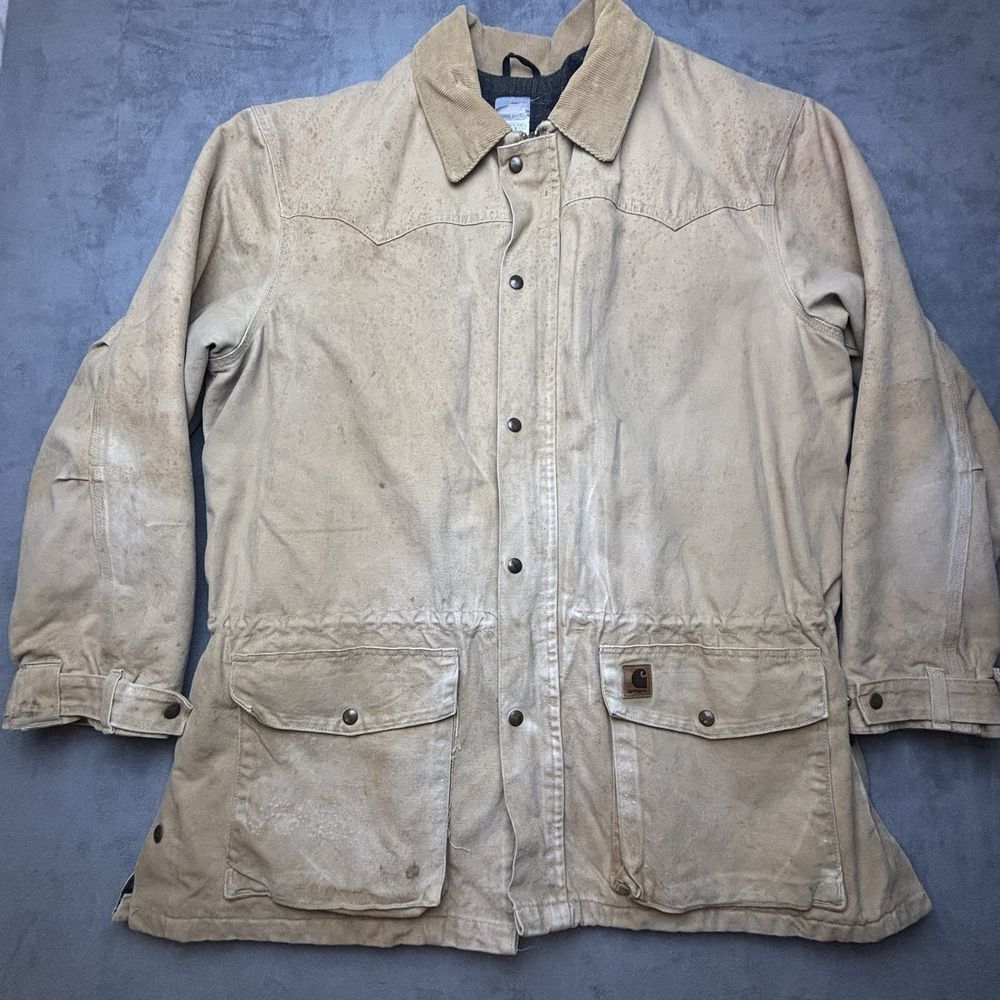 Vintage‎ Carhartt Jacket C52 WET Blanket Lined Tan Canvas Ranch Chore XL